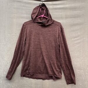 Layer 8 Hooded Shirt Mens Medium Burgundy Heather Long Sleeve Performance Gym